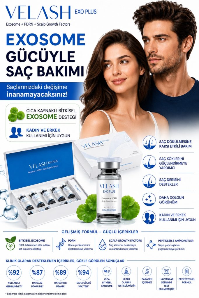 VELASH EXO PLUS exosome saç ve saç derisi güçlendirici bakım ürünü kadın erkek kullanımı