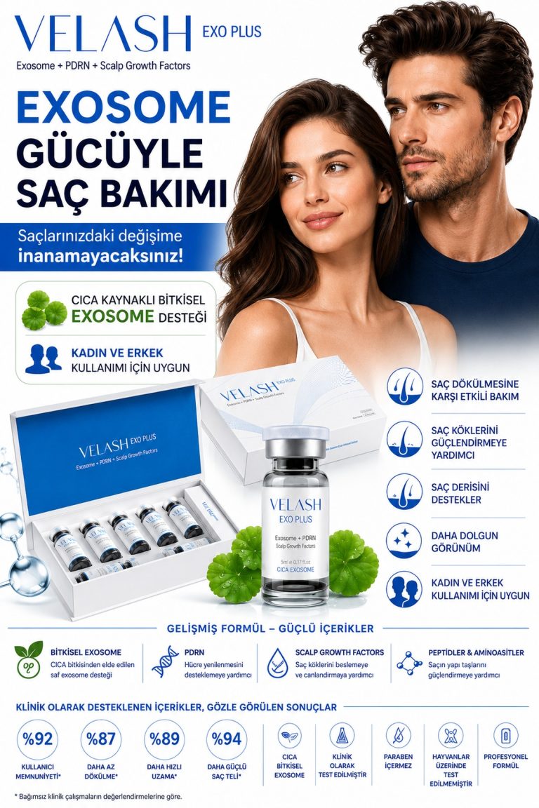 VELASH EXO PLUS exosome saç ve saç derisi güçlendirici bakım ürünü kadın erkek kullanımı
