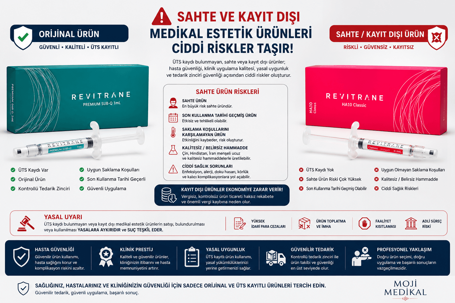 Sahte ve kayıt dışı medikal estetik ürünlerinin hasta güvenliği, ÜTS kaydı ve yasal riskler açısından oluşturduğu tehlikeler