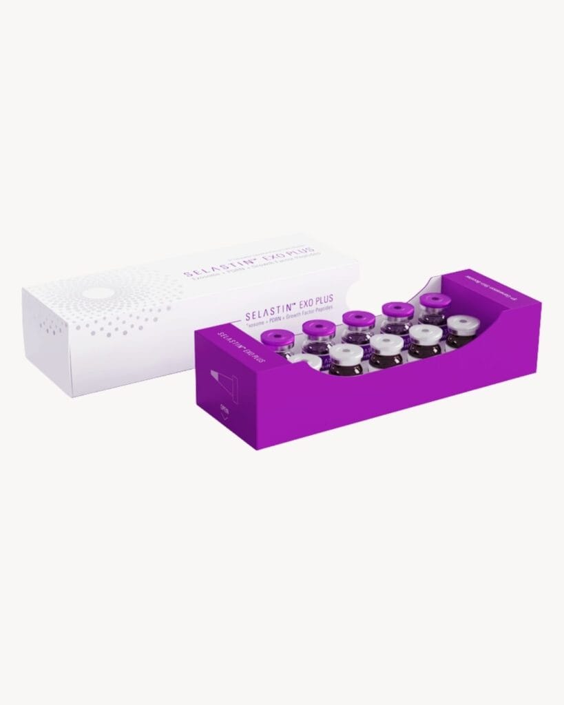 Selastin Exo Plus kutusu ve Exosome ile PDRN Peptide flakon seti