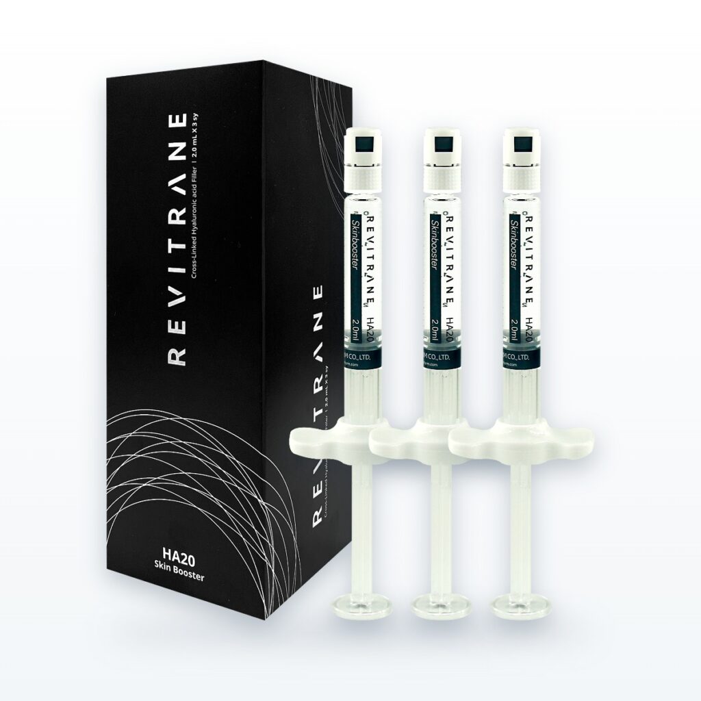 Revitrane HA20 Skin Booster kutu ve 2 mL × 3 hazır şırınga bir arada, biyorevitalizasyon için hyalüronik asit, Class III tıbbi cihaz