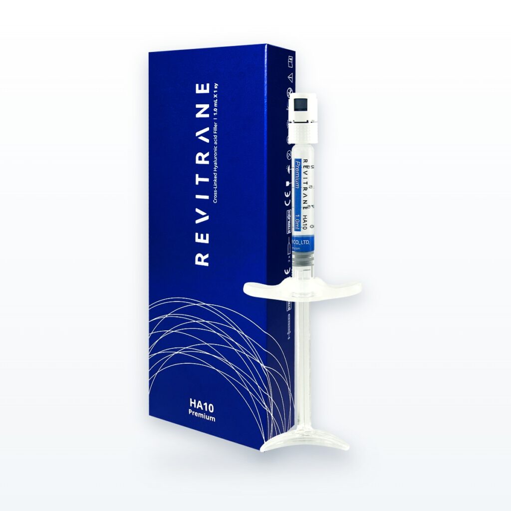 Revitrane Premium HA10 1 mL kutu ve 27G JBP iğneli hazır şırınga bir arada, hyalüronik asit dermal dolgu, Class III tıbbi cihaz