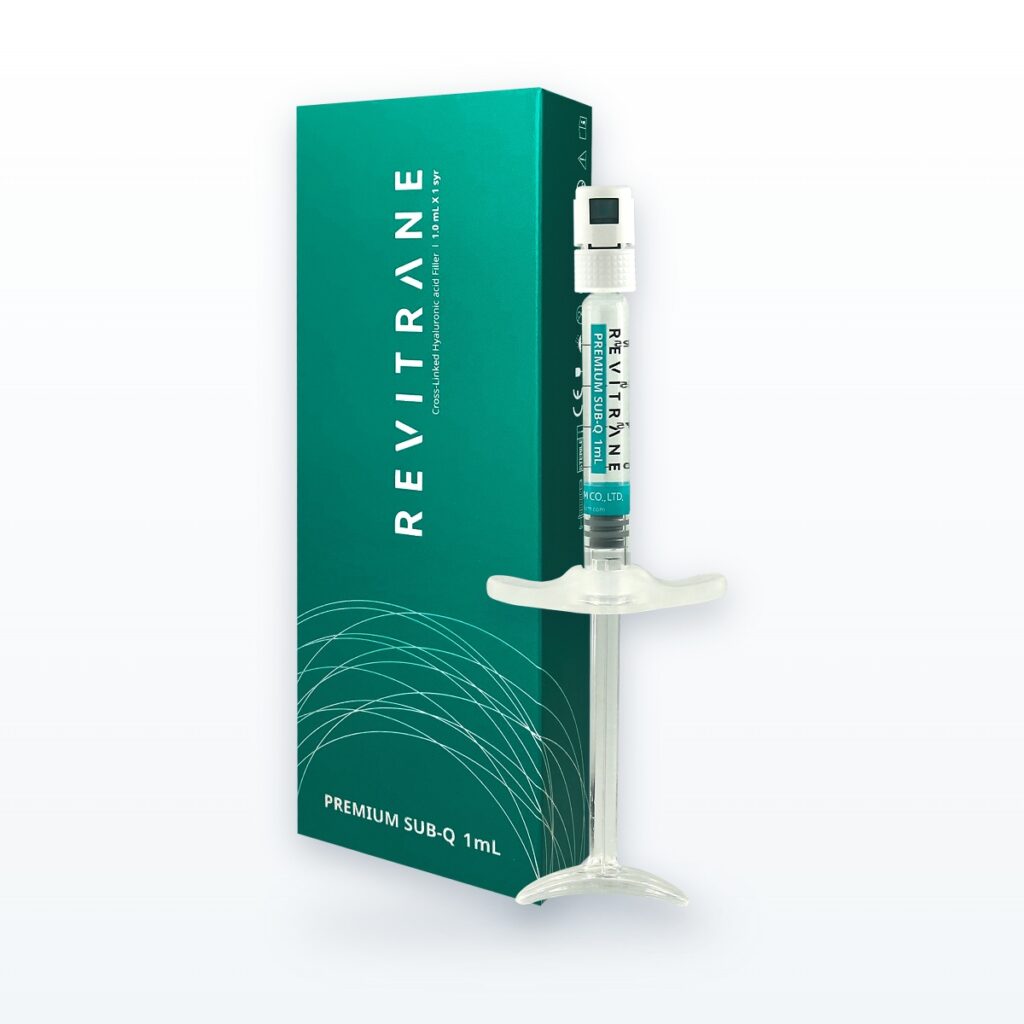 Revitrane Premium Sub-Q 1 mL kutu ve 25G JBP iğneli hazır şırınga bir arada, derin subkutan hyalüronik asit dolgu, Class III tıbbi cihaz